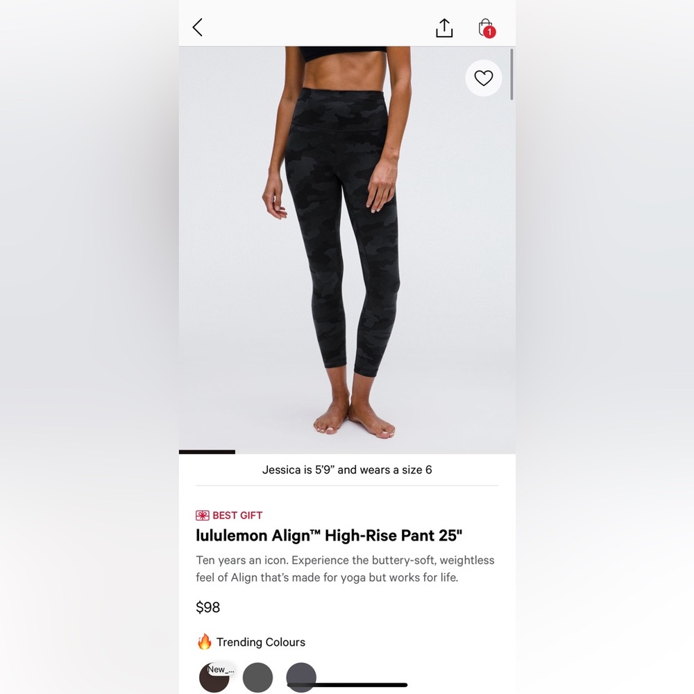 Lululemon Align high rise pant 25” in heritage 365 camo deep coal